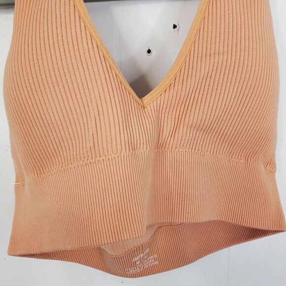 Aerie Ribbed Bra Peach Padded Cups Halter Neck Y2K Adjustable Womens M - Picture 2 of 7